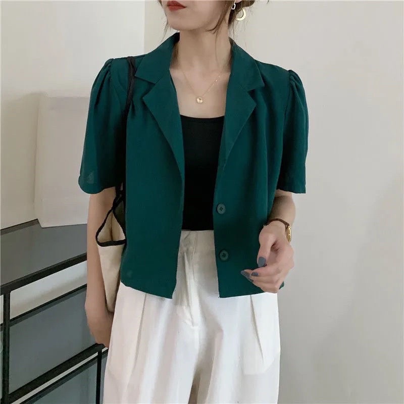 Blazer ngắn tay dáng croptop màu xanh coban hot trend