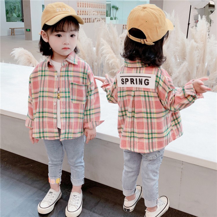 Áo Sơ Mi Tay Dài Kẻ Sọc Ca Rô Thời Trang Mùa Xuân Cho Bé Gái 0-5 Tuổi