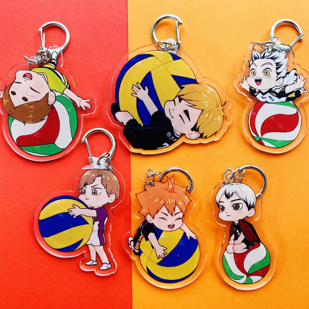 ( Mica trong acrylic) Móc khóa Haikyuu!! Vua bóng chuyền ver ÔM BÓNG in hình anime chibi