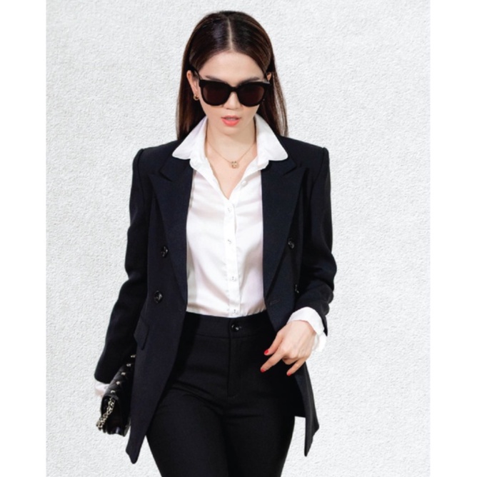 Set vest nữ dáng dài phối chân váy đen sang trọng VENUS