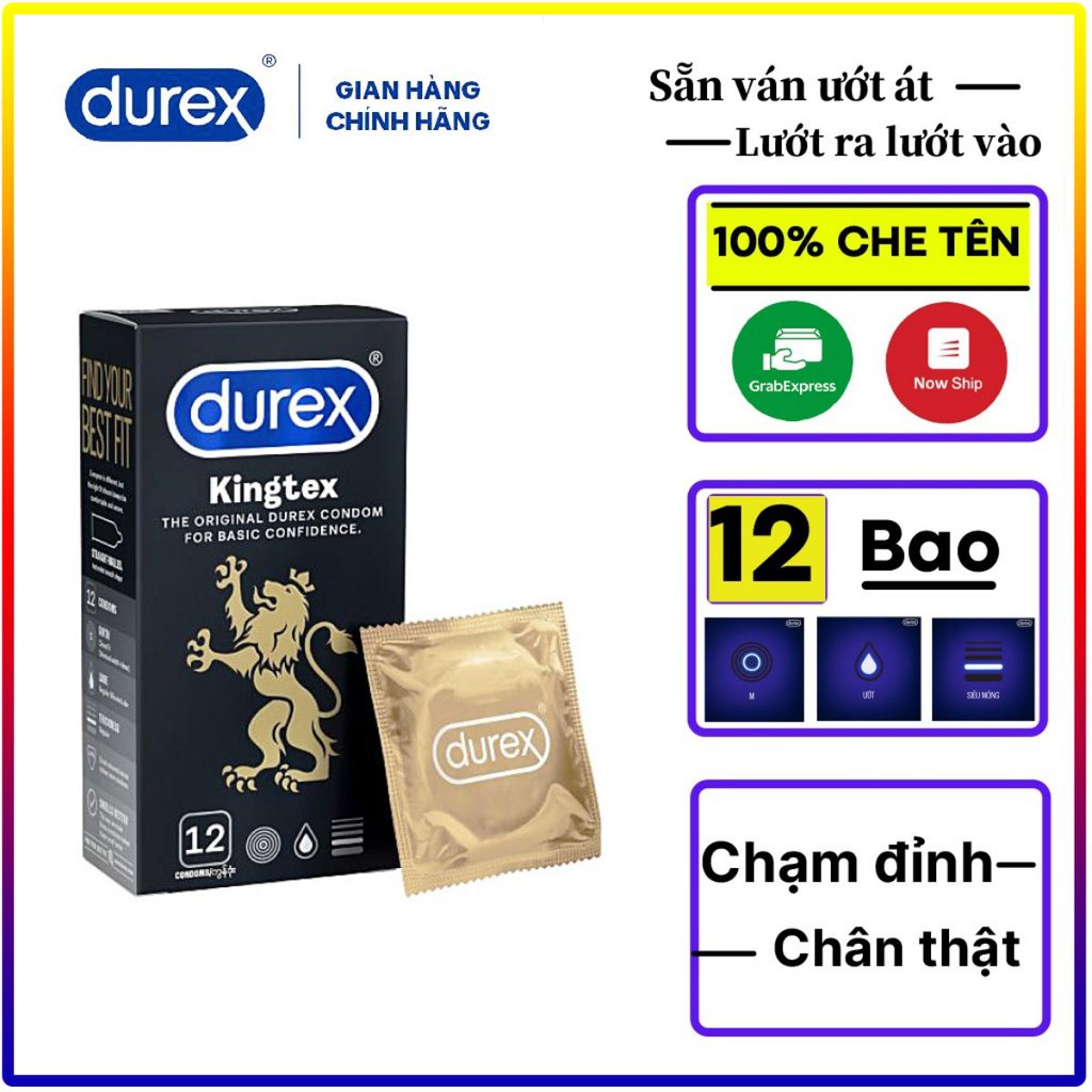 Bao cao su Durex Kingtex 12pcs, ôm sát va chạm chân thật.