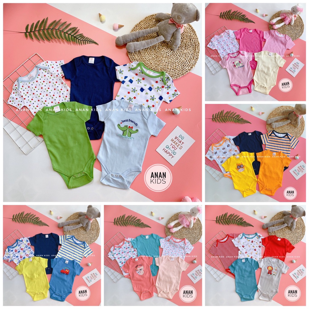 (CHỌN MẪU) Set 5 Bodysuit Body Chip Cộc Tay HPBaBy Đáng Yêu Cho Bé Trai Bé Gái Sơ Sinh Đến 10Kg