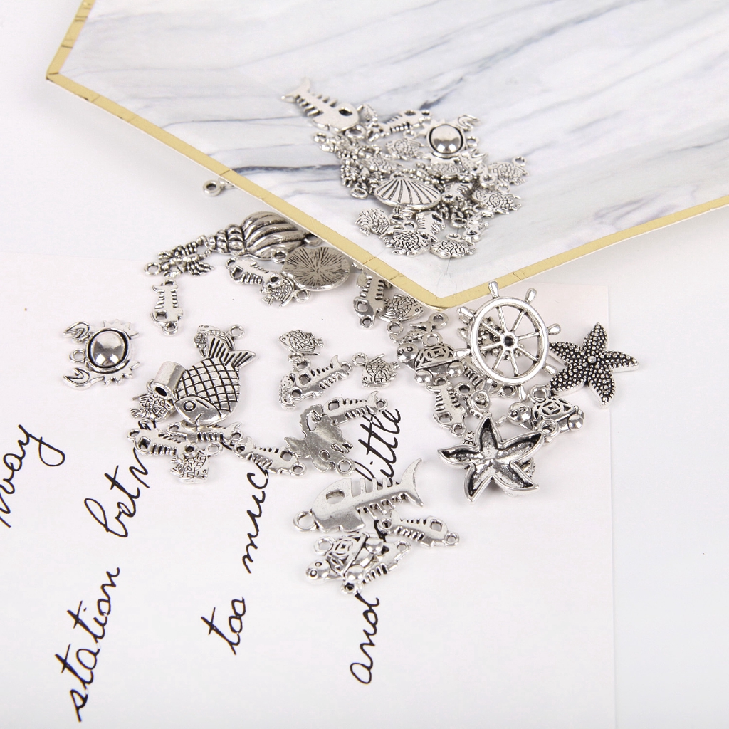 Set 50 Mặt Dây Chuyền Kim Loại Mạ Bạc Phong Cách Tây Tạng