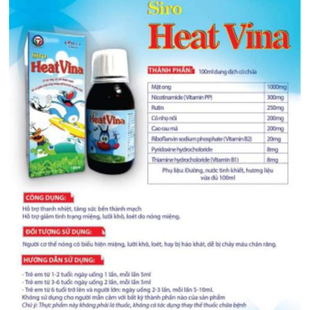 Siro Nhiệt Miệng Cho Trẻ Em Từ 2 Tuổi Heat Vina Syrup Chai 100ml - 0305341