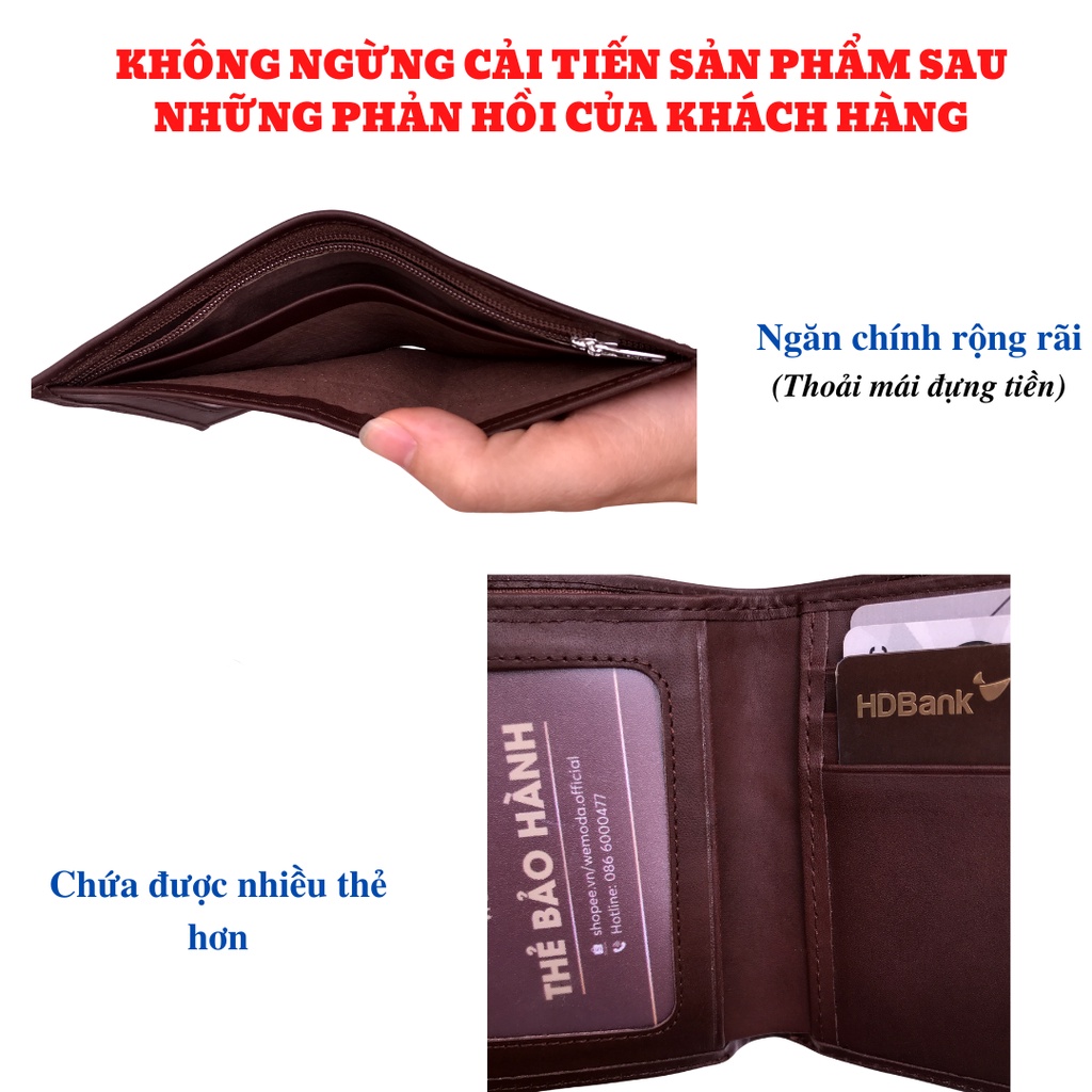 Ví Nam Da Bò WEMODA cao cấp dáng đứng đựng thẻ và tiền có hộp làm quà bảo hành 24 tháng M007N