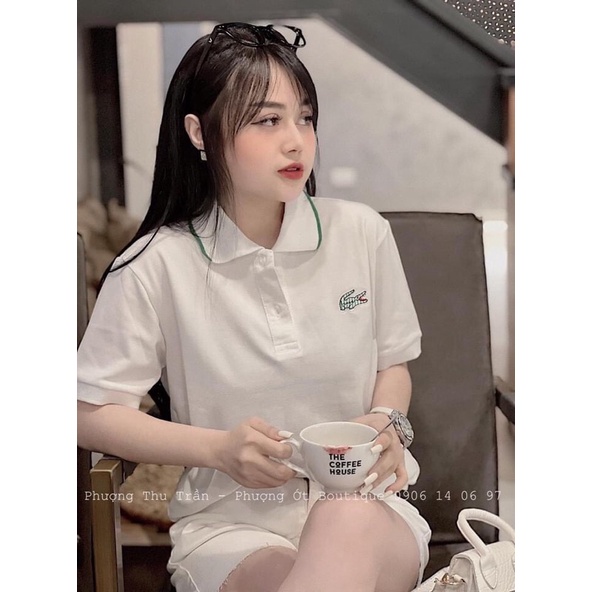 Áo polo nữ trắng phối, áo phông polo nữ chất vải poly cá sấu