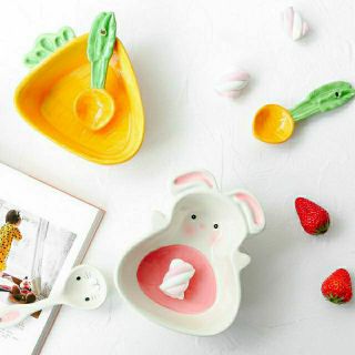 Bát ăn dặm gốm sứ cho bé hình thỏ, cà rốt