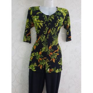 Set bà ba tay lở phối quần vải lazon mau