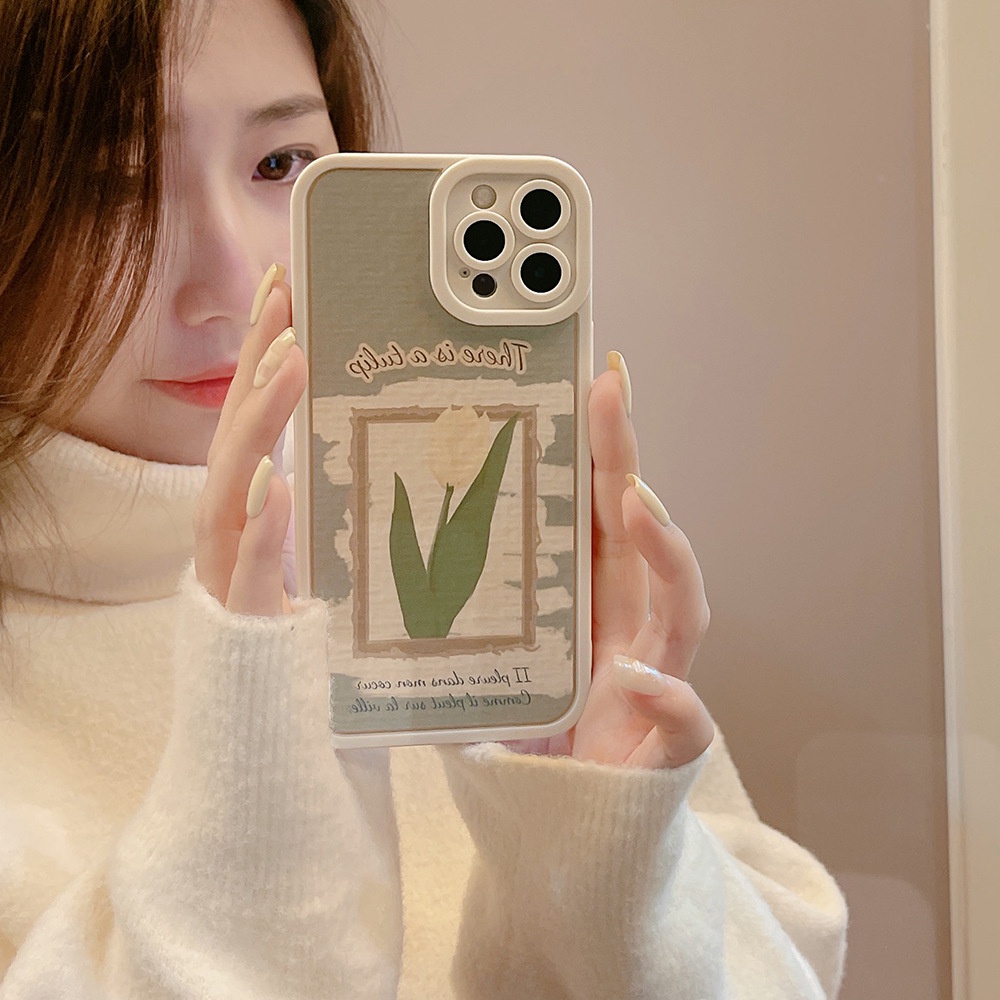 Ốp Điện Thoại Mềm Hình Hoa tulip Trắng Kiểu vintage Cho iphone 7 8 plus x xr xs 11 12 13 14 15 mini pro max se 2020