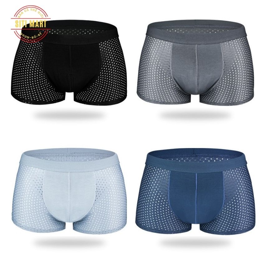 Hộp 4 quần lót nam quần sịp đùi thun lạnh thông hơi cạp to cao cấp siti mart