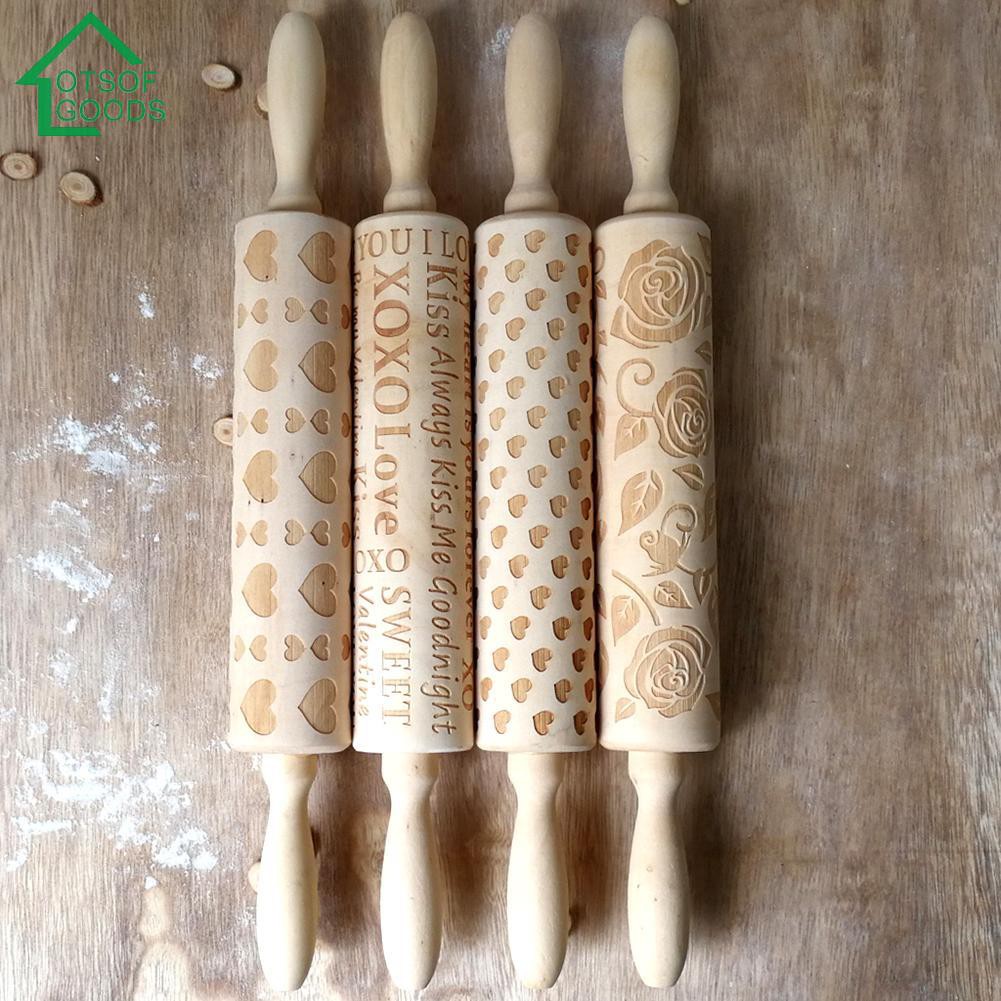 LOTSOFGOODS Valentine Day Letters Engraved Embossing Rolling Pin for DIY Baking Cookies