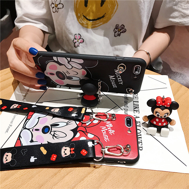 Ốp Điện Thoại Dẻo Họa Tiết Hoạt Hình Mickey Minnie Kèm Giá Đỡ & Dây Đeo Cho Xiaomi Mi 8 9 9t Pro 10 Pro A3