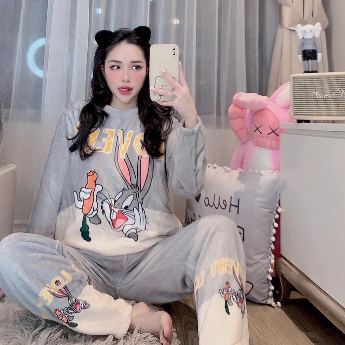 [BỘ PIJAMA] Bộ Đồ Ngủ Nữ Hình Dễ Thương-Set Quần Áo Mặc Ở Nhà Dài Tay Chất Lông Mềm Mịn | BigBuy360 - bigbuy360.vn