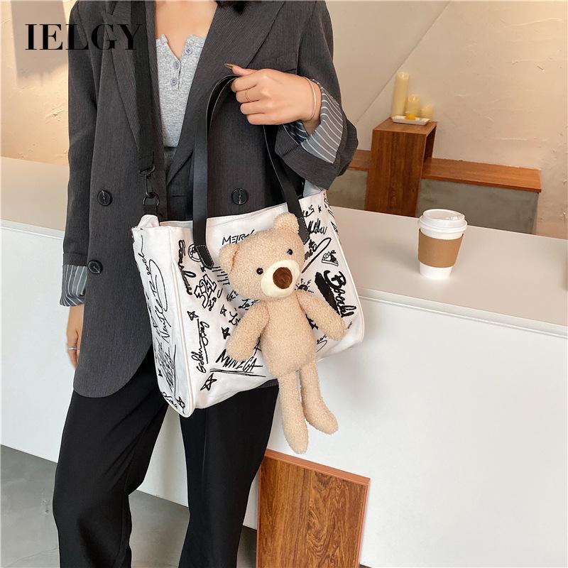 Túi đeo một bên vai IELGY canvas màu đen/ trắng sức chứa lớn đa năng thời trang đơn giản thường ngày nhỏ gọn cho nữ