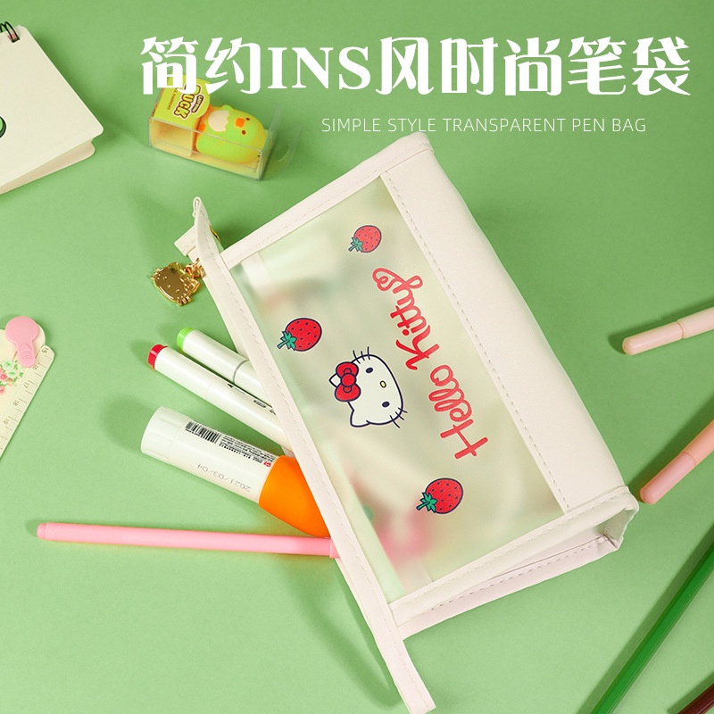 Túi Đựng Bút Trong Suốt Họa Tiết Hoạt Hình Hello Kitty Dễ Thương Ốp