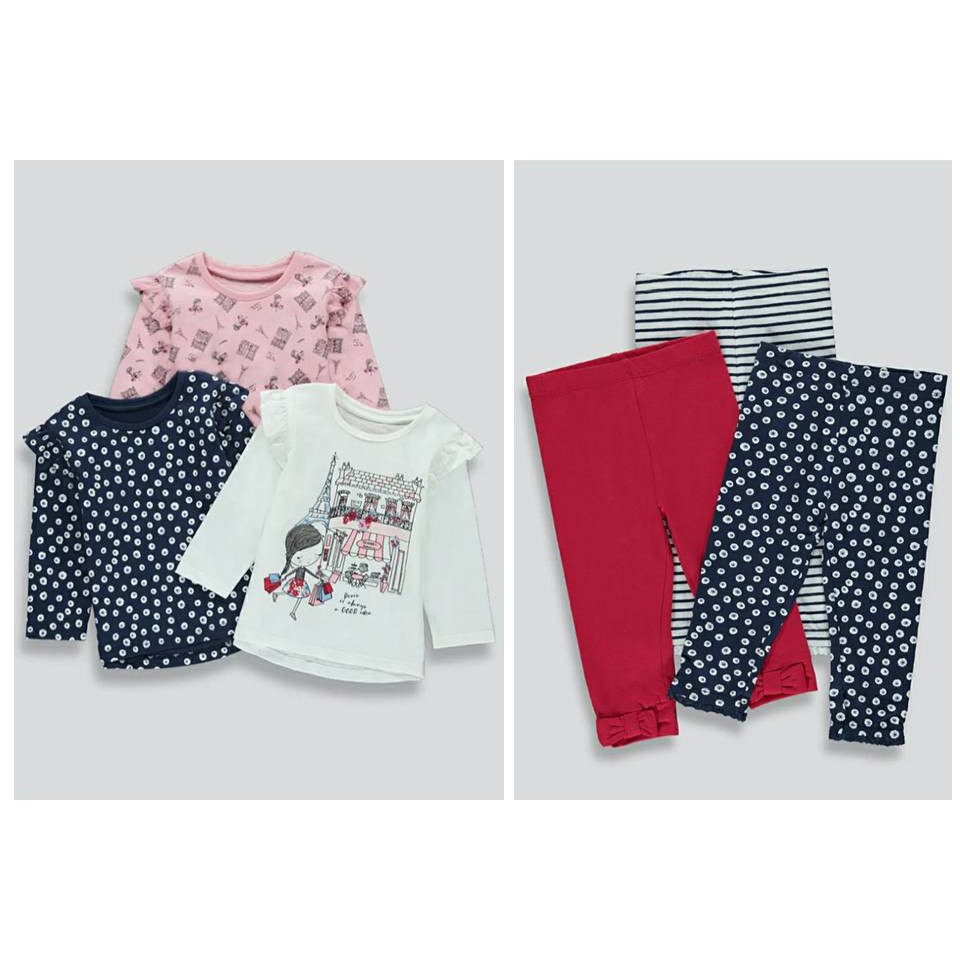 Set 3 áo/ 3 legging bé gái MTL UK A.uth size 9/12m đến 2/3y