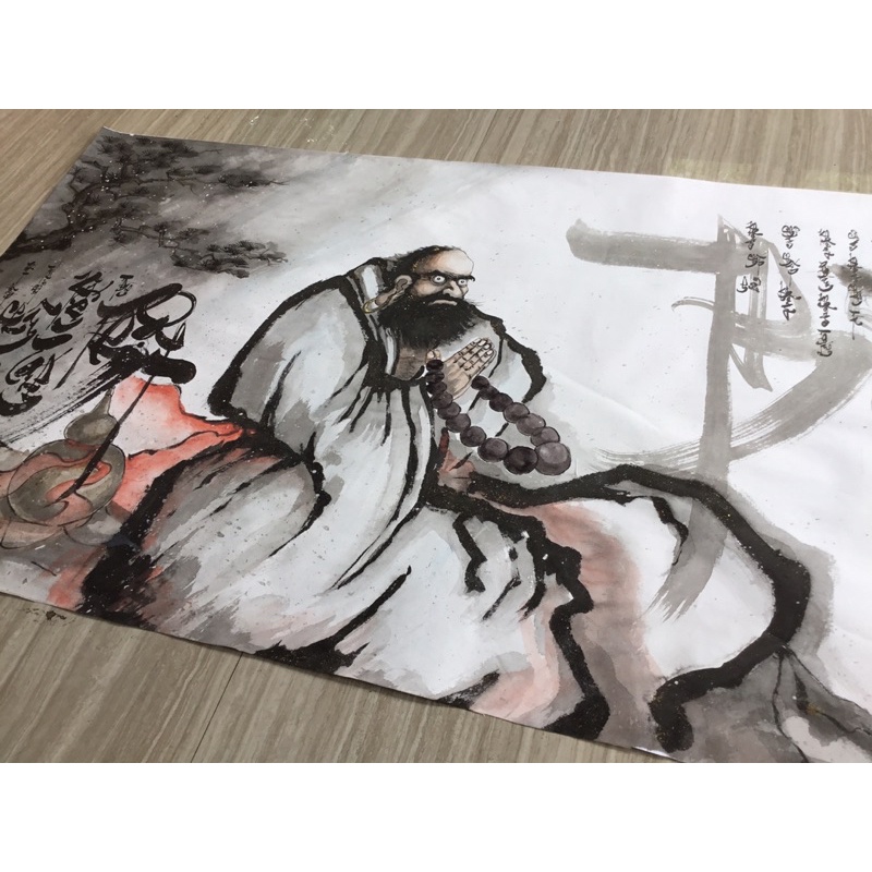 Tranh vẽ tay-[ Khổ đại ] Tranh thư pháp thủy mặc [Siêu đẹp]-Bức tranh vẽ Đạt ma sư tổ-Kích thước lọt lòng (70cm x 1m4 )