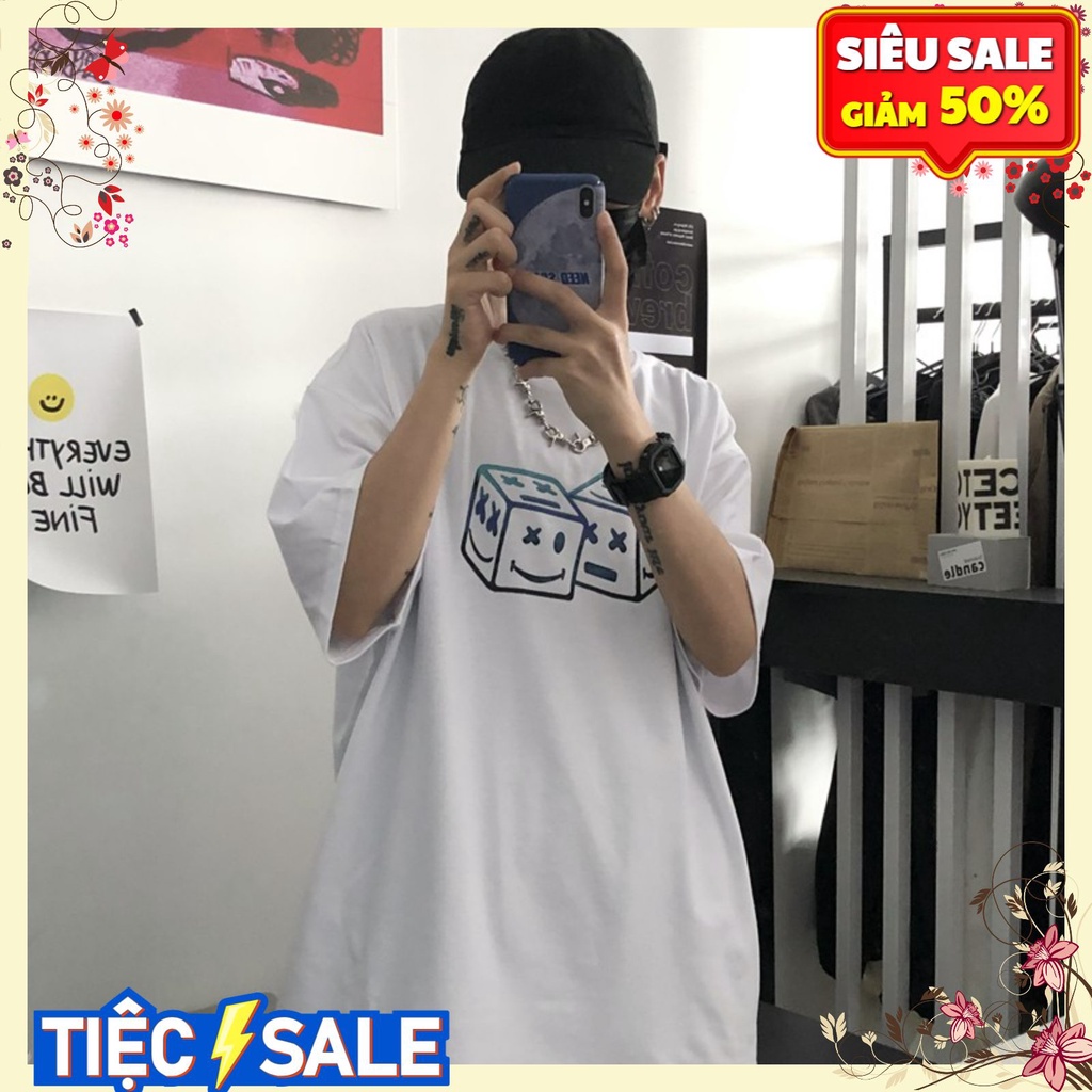 Áo thun tay lỡ unisex, áo phông form rộng hình in xúc xắc - MiMiMixx221