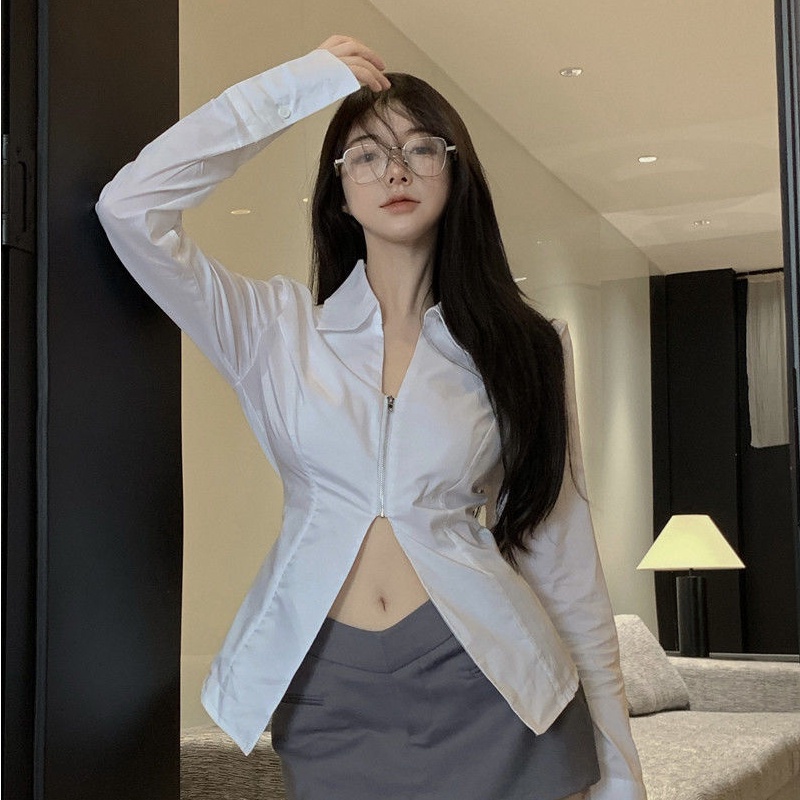 Áo kiểu COZOKC tay dài cổ sơ mi dáng ôm thời trang trẻ trung