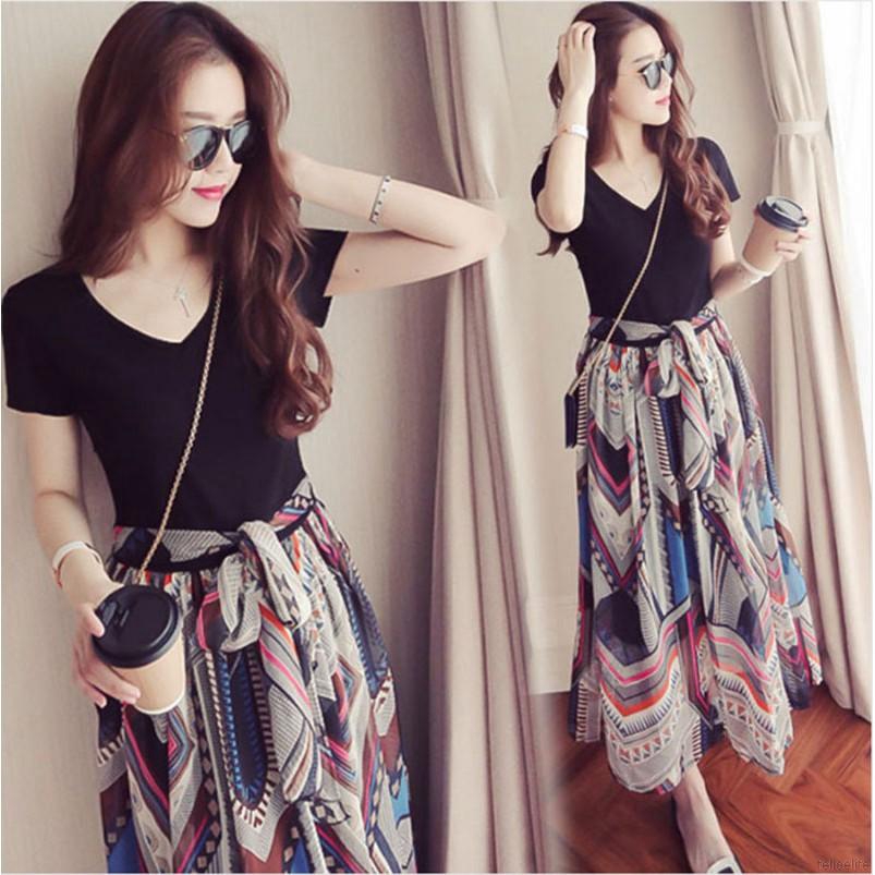 Đầm Maxi thiết kế phối hoạ tiết hình học cho nữ
