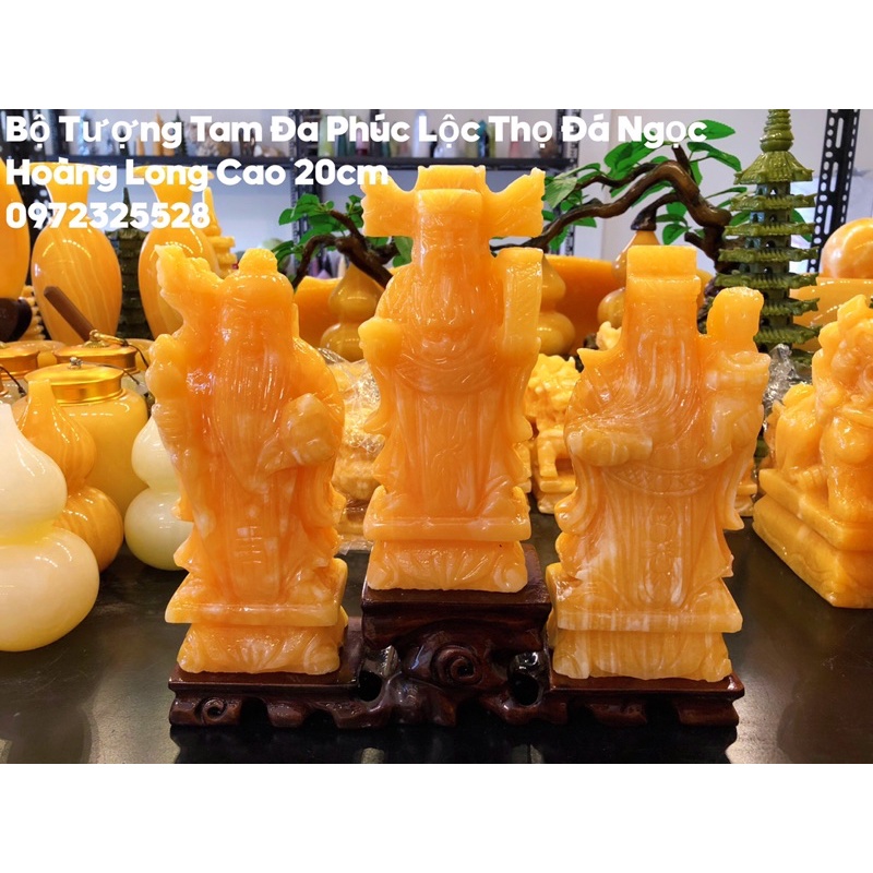 Bộ Tượng Tam Đa Phúc Lộc Thọ Đá Ngọc Hoàng Long &amp; Đá Ngọc Onyx Xanh