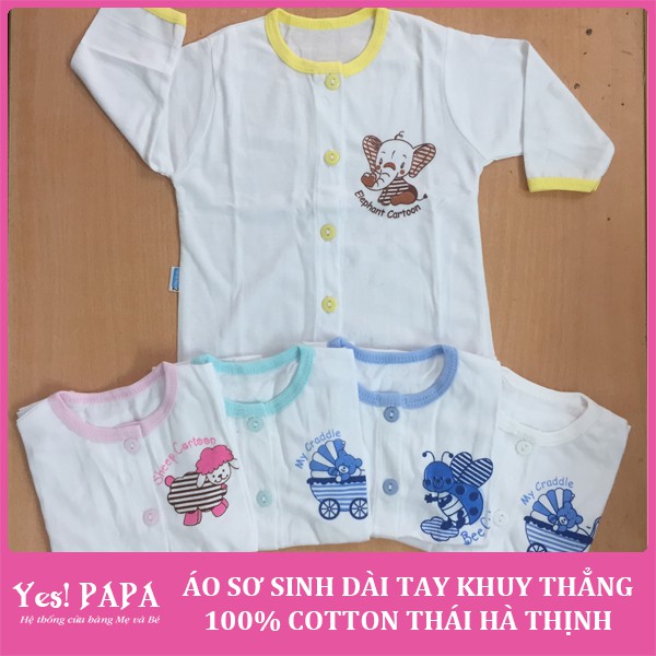 Áo sơ sinh dài tay cài thẳng màu trắng - 100% cotton Thái Hà Thịnh