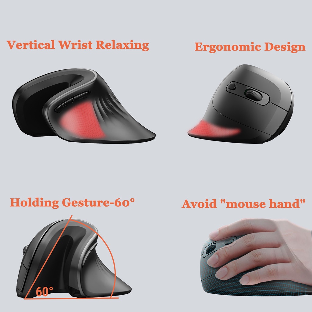 Chuột dọc 2.4G Ergonomic Chuột quang không dây 6 nút Chuột máy tính có dây Chuột có thể sạc lại Thoải mái cho Máy tính xách tay / PC / Máy tính xách tay