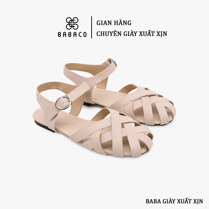 Giày Nữ Slingback ROMANTIC Quai Hậu Đan Rọ Dáng Giày Vintage Da Microfiber Cao Cấp Màu Kem Đen (FORM TO LỆCH 1 SIZE) k