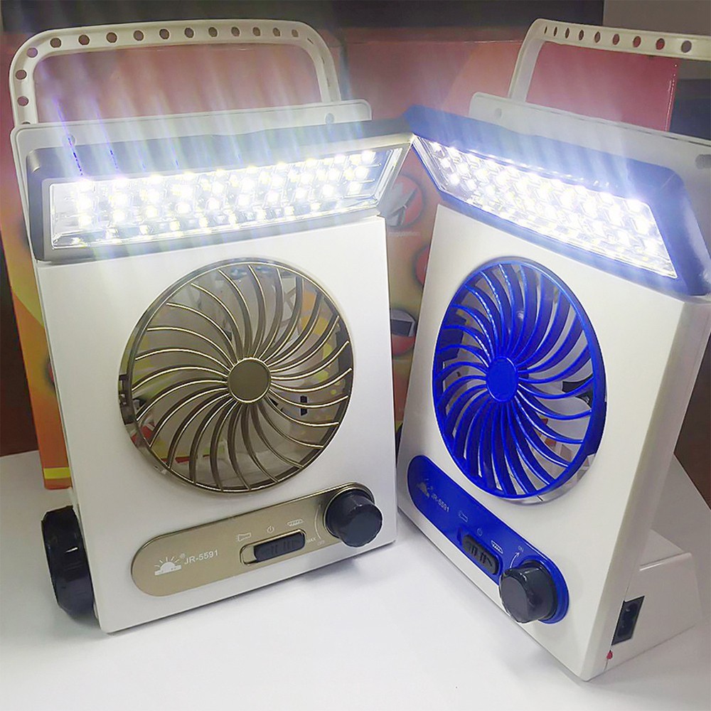 Quạt Tích Điện Năng Lượng Mặt Trời Đa Năng Có Đèn Led, Đèn Pin Siêu Sáng Solar Light Fan JR 5501