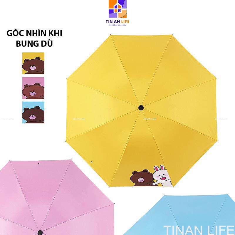 Ô Dù Đi Mưa Đi Nắng Gấp Gọn, Họa Tiết Gấu Thỏ, Chống UV