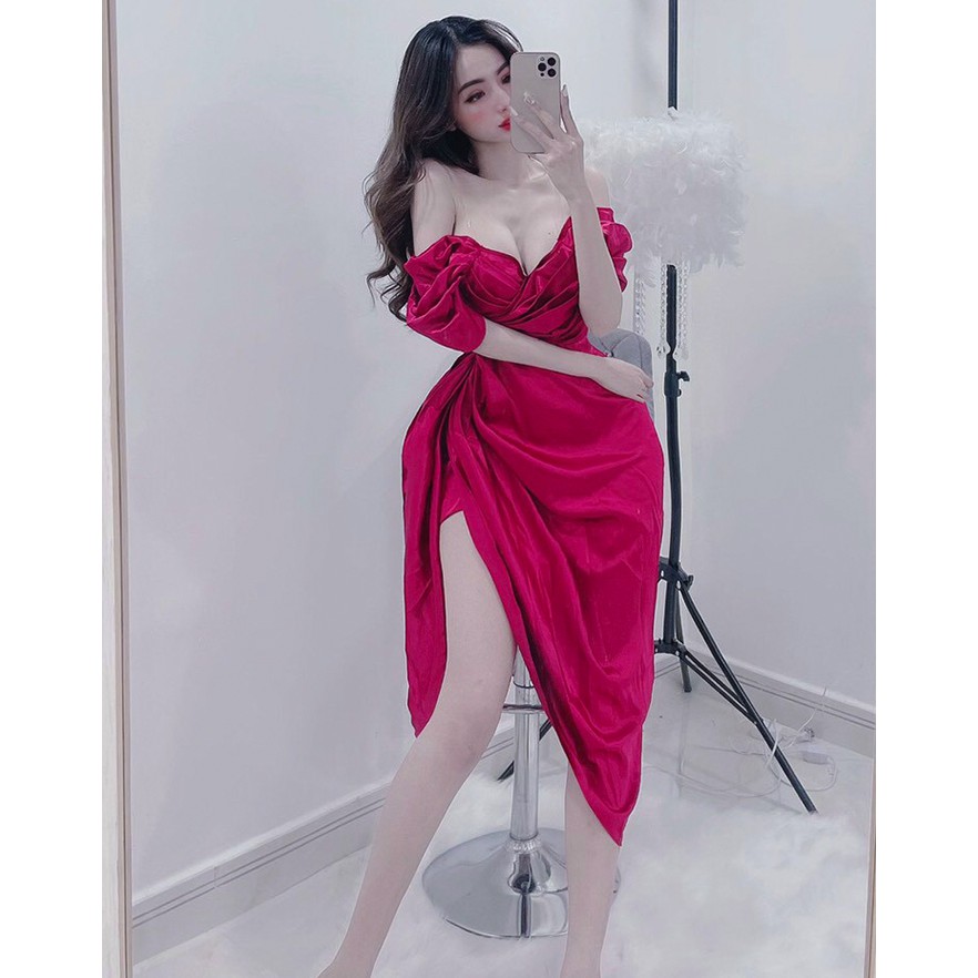 ĐẦM TRỄ VAI XẾP NGỰC XẺ TÀ VẠT XÉO ĐI TIỆC SANG HÚT HỒN - QANU303 | BigBuy360 - bigbuy360.vn