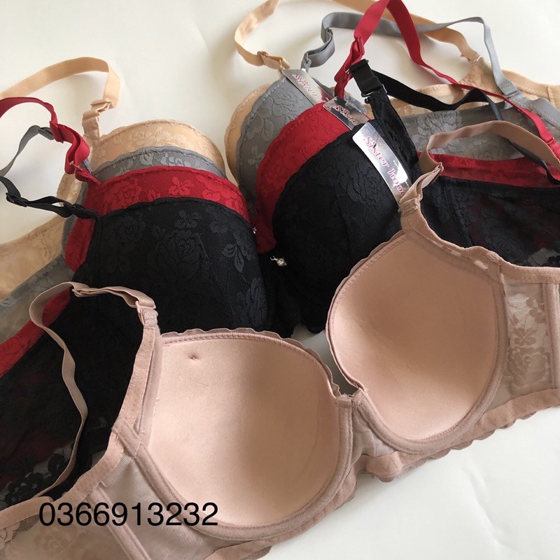 Áo lót ngực bigsize ren Thái Lan sisterhood 2417 bản to cup C ren hoa hồng size từ 36 đến size 42