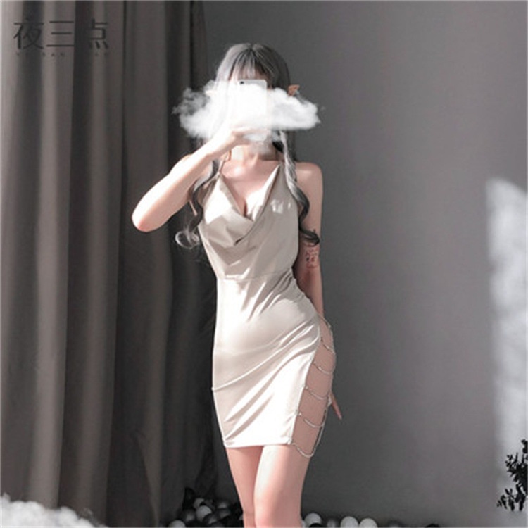 Hàng Mới Về Đầm Ngủ Vải Voan Satin Hai Dây Viền Nhôm Xẻ Tà Quyến Rũ Dễ Thương Cho Nữ