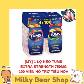 1 lọ kẹo nhai hỗ trợ tiêu hóa tums extra strength 750mg 100 viên
