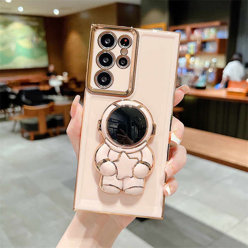 Ốp Điện Thoại Silicon Chống Sốc Có Giá Đỡ Hình Phi Hành Gia Sang Trọng Cho Samsung S22 Ultra A53 5G