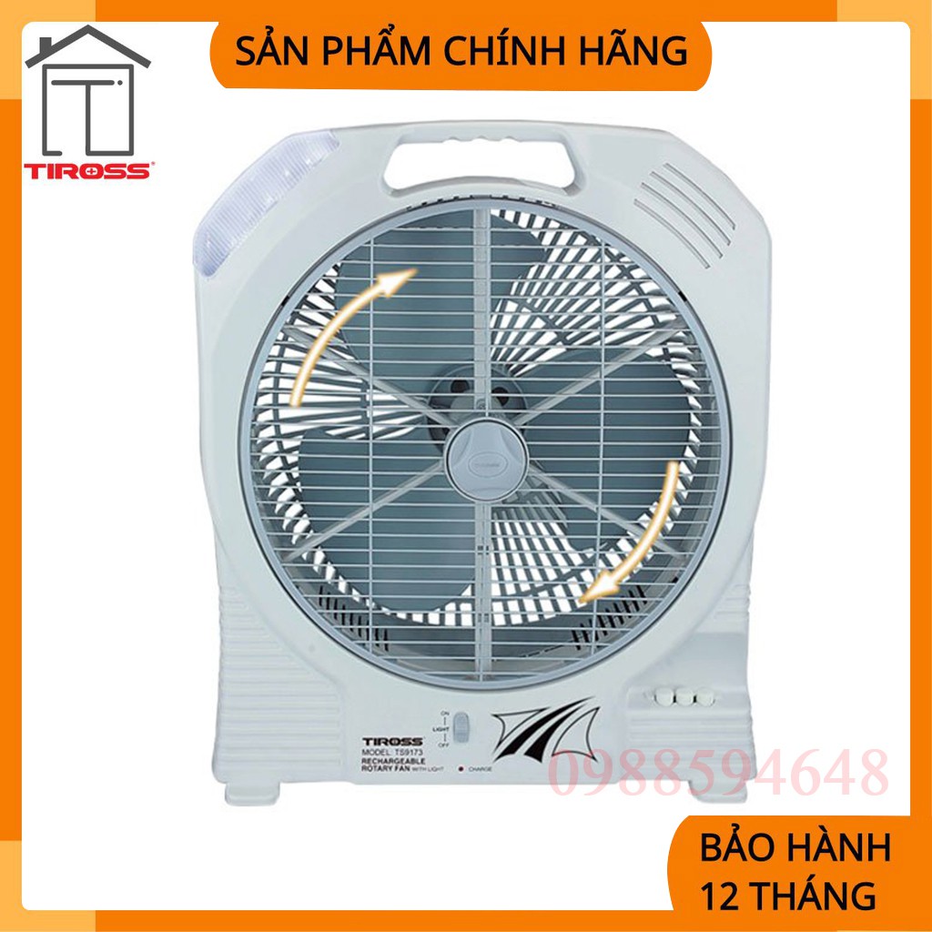 [Tiross - Việt Nam] Quạt tích điện, sạc điện Tiross TS9173, Hàng chính hãng BH 12 tháng