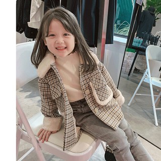 [FREESHIP]  Áo dạ kẻ bé gái cổ lông