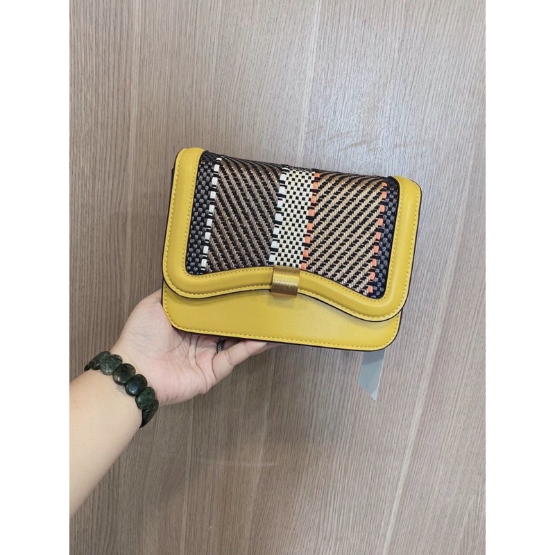 [Ck2-80270536] Woven Crossbody Bag Túi CNK đeo chéo nắp vải dệt