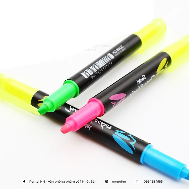 Bút Nhớ Dòng 2 Đầu Pentel SLW8 | Thiết Kế Độc Đáo Với Hai Màu Mực Dạ Quang Tiện Lợi | Màu Dạ Quang Tươi Sáng Rõ Nét