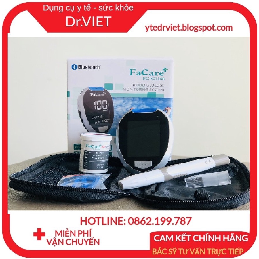Máy đo đường huyết Bluetooth FaCare FC-G168- Giúp người bị tiểu đường kiểm tra thường xuyên, phòng tránh biến chứng