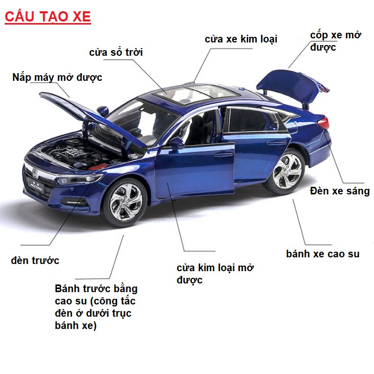 Xe ô tô Honda Accord Sport Turbo bằng kim loại mô hình tỉ lệ 1:32 mở các cửa có âm thanh và đèn