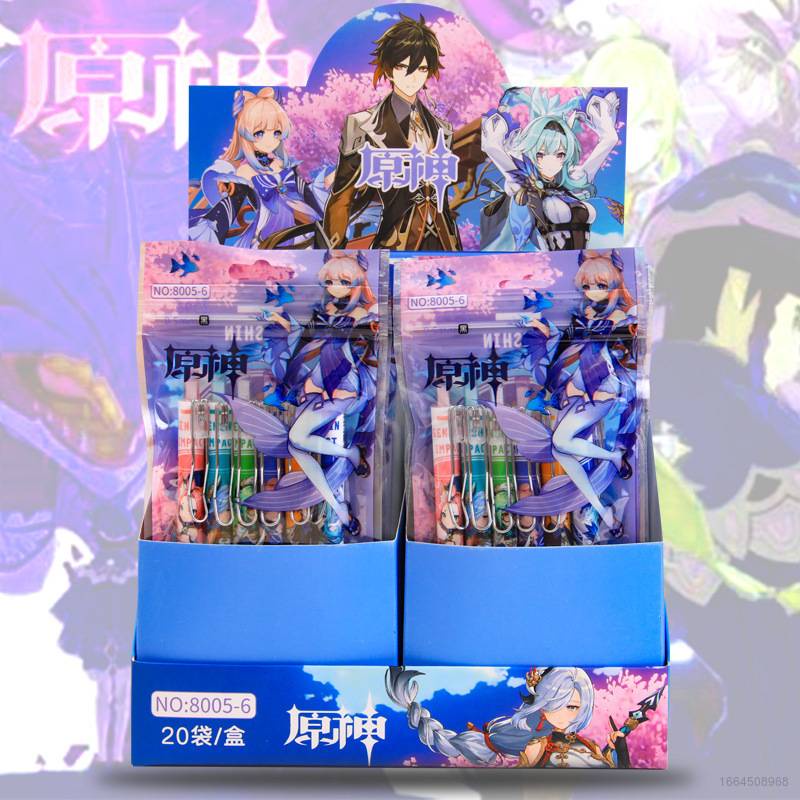 Set 6 Bút Bi Đen Hình Hoạt Hình Jason Genshin Va Chạm