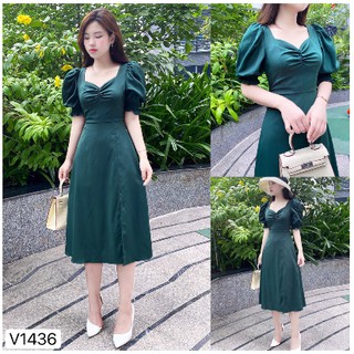 Váy xanh xẻ tà v1436
