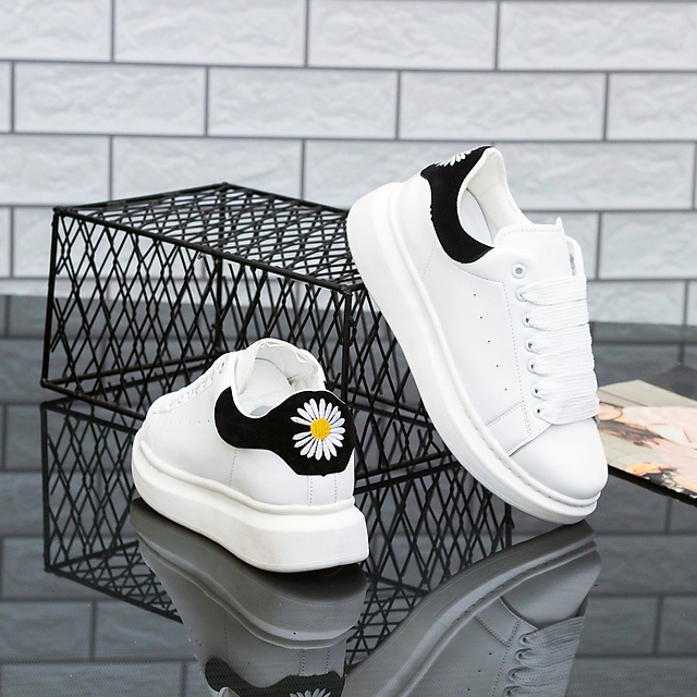 (Màu sắc: Trắng Size: 40) Giày thể thao /\/\.CQ Hoa cúc may mắn, Màu trắng họa tiết hoa cúc thêu tinh tế