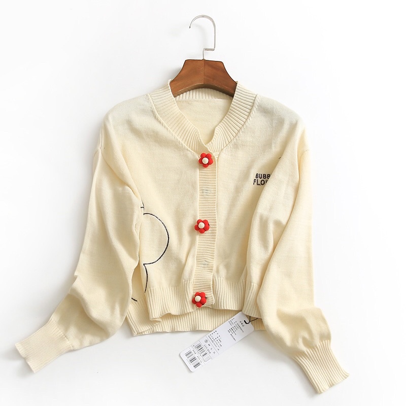 Áo len be nút hoa đỏ