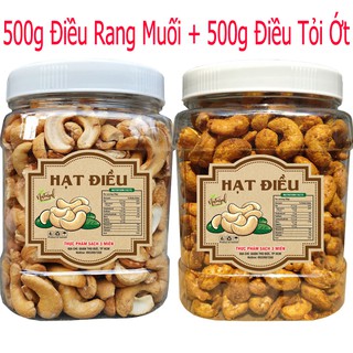 Combo 2 hũ: 500G ĐIỀU BỂ RANG MUỐI + 500G ĐIỀU RANG TỎI ỚT TPS