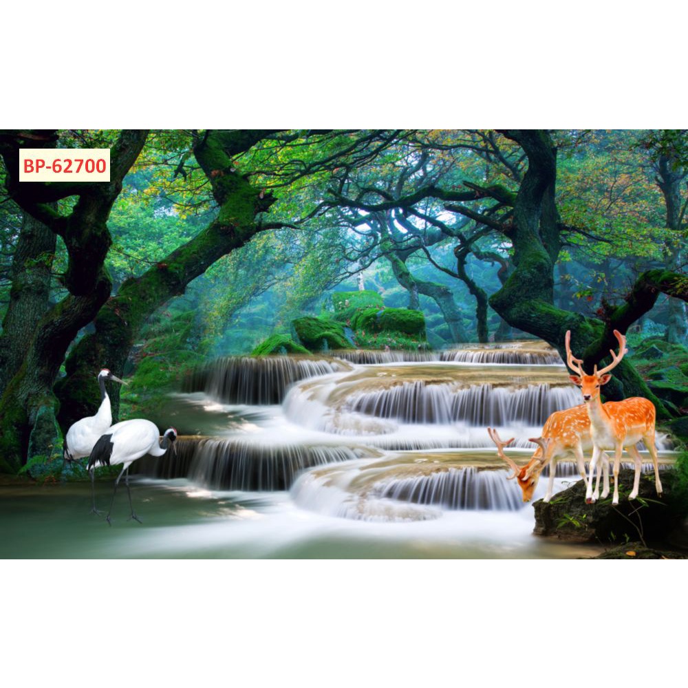 Tranh phong cảnh thác nước thiên nhiên tươi đẹp 3D