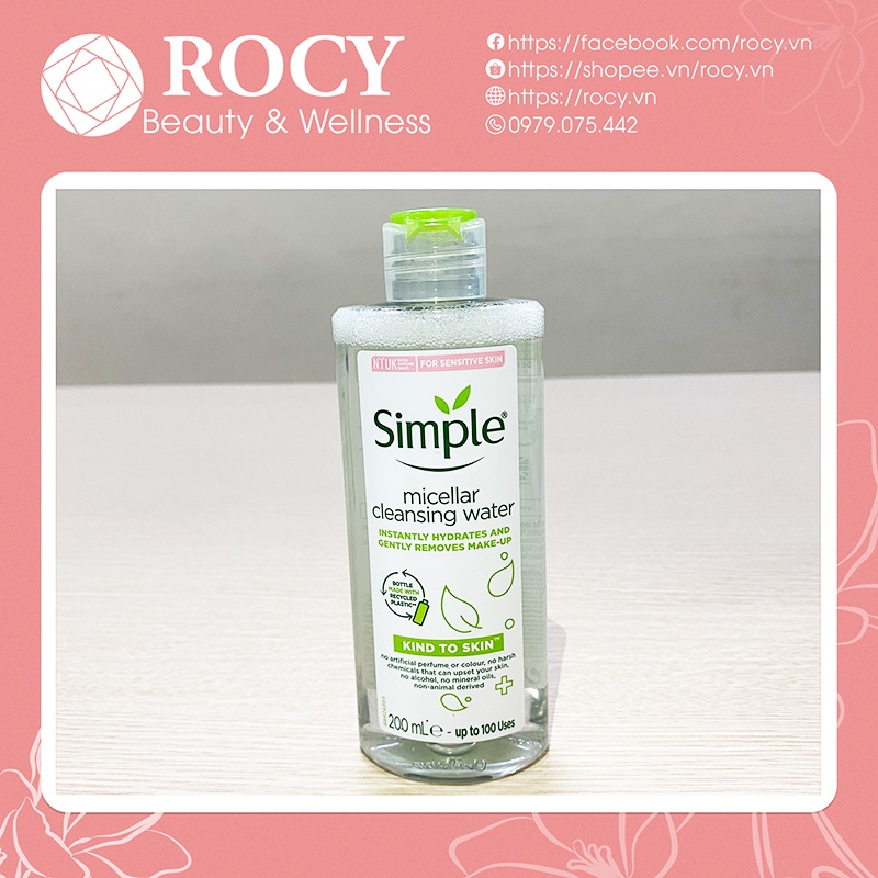 Nước Tẩy Trang Simple Micellar Cleansing Water 200ml - Dịu Nhẹ, Không Gây Kích Ứng Da, Không Gây Mụn