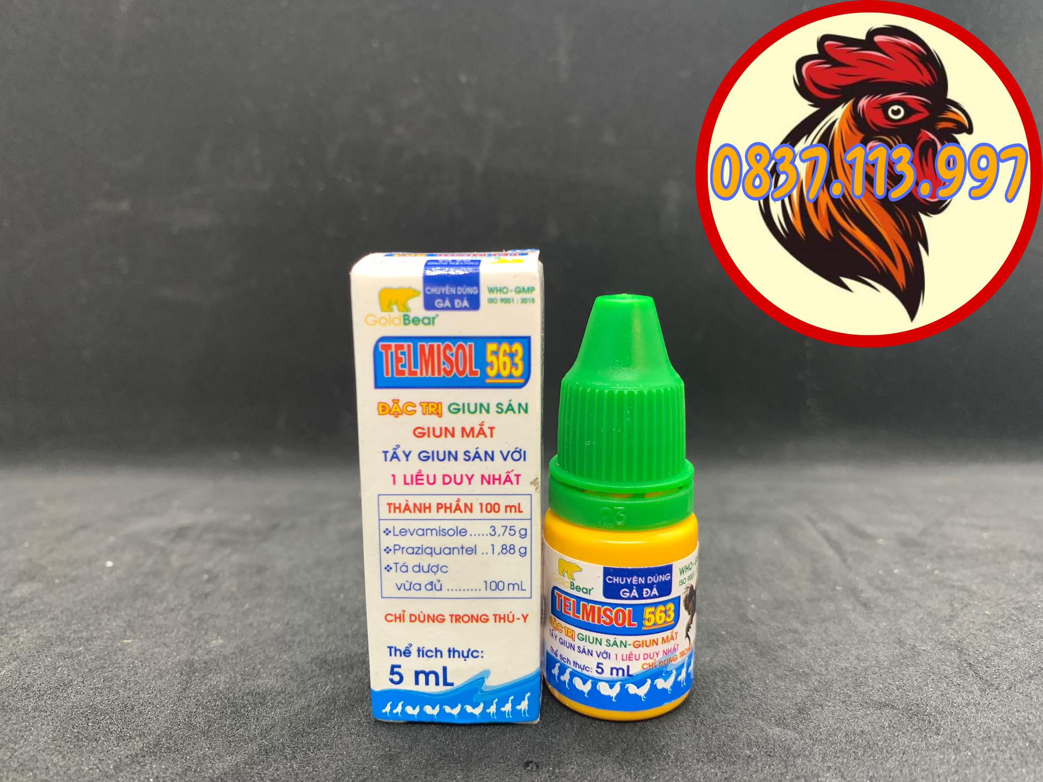 TELMISOL 563 TẨY SÁN LÃI , GIUN MẮT CHO GÀ ĐÁ LỌ 5ML