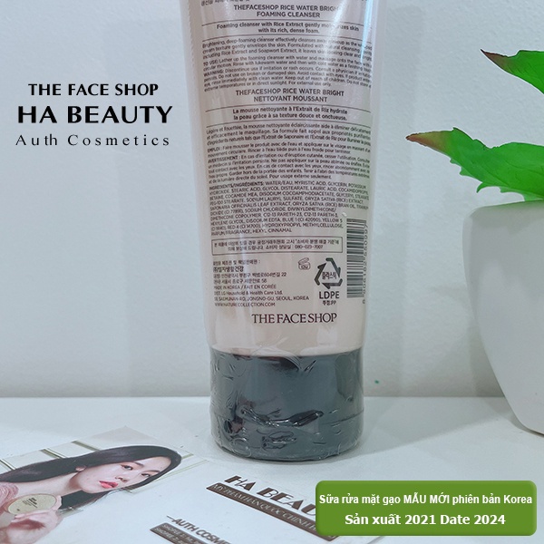 Sữa rửa mặt trắng da cấp ẩm chống lão hóa không có hạt The Face Shop Rice Water Bright Facial Foaming Cleanser 150ml